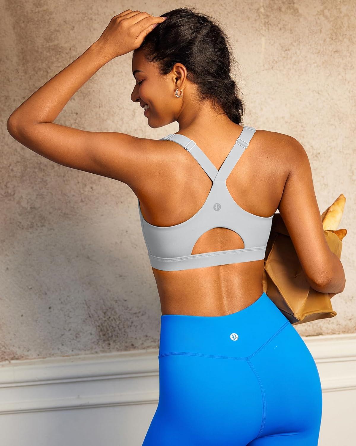 imageRUNNING GIRL High Impact Sports Bras for Women High Support Running Adjustable Sports Bra Molded Cup StrappyGrey