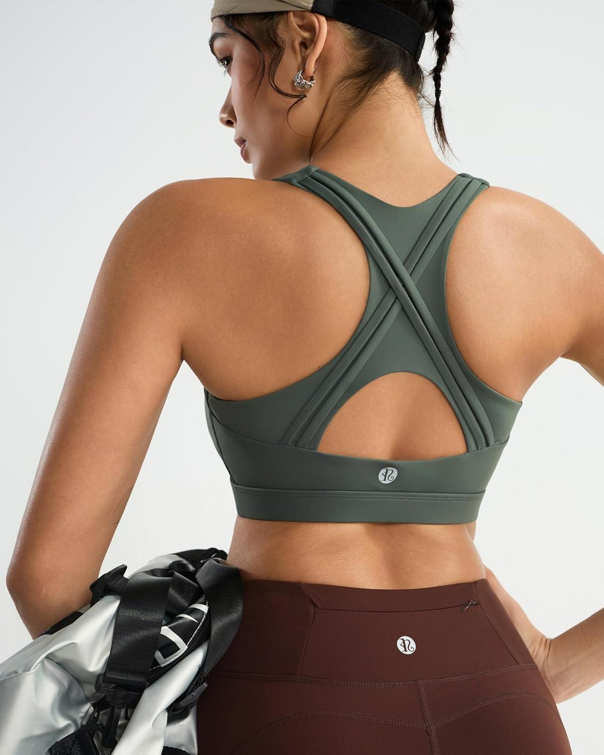 imageRUNNING GIRL High Impact Sports Bras for Women High Support Womens Sports Bra Racerback Workout Running BraGrey Sage