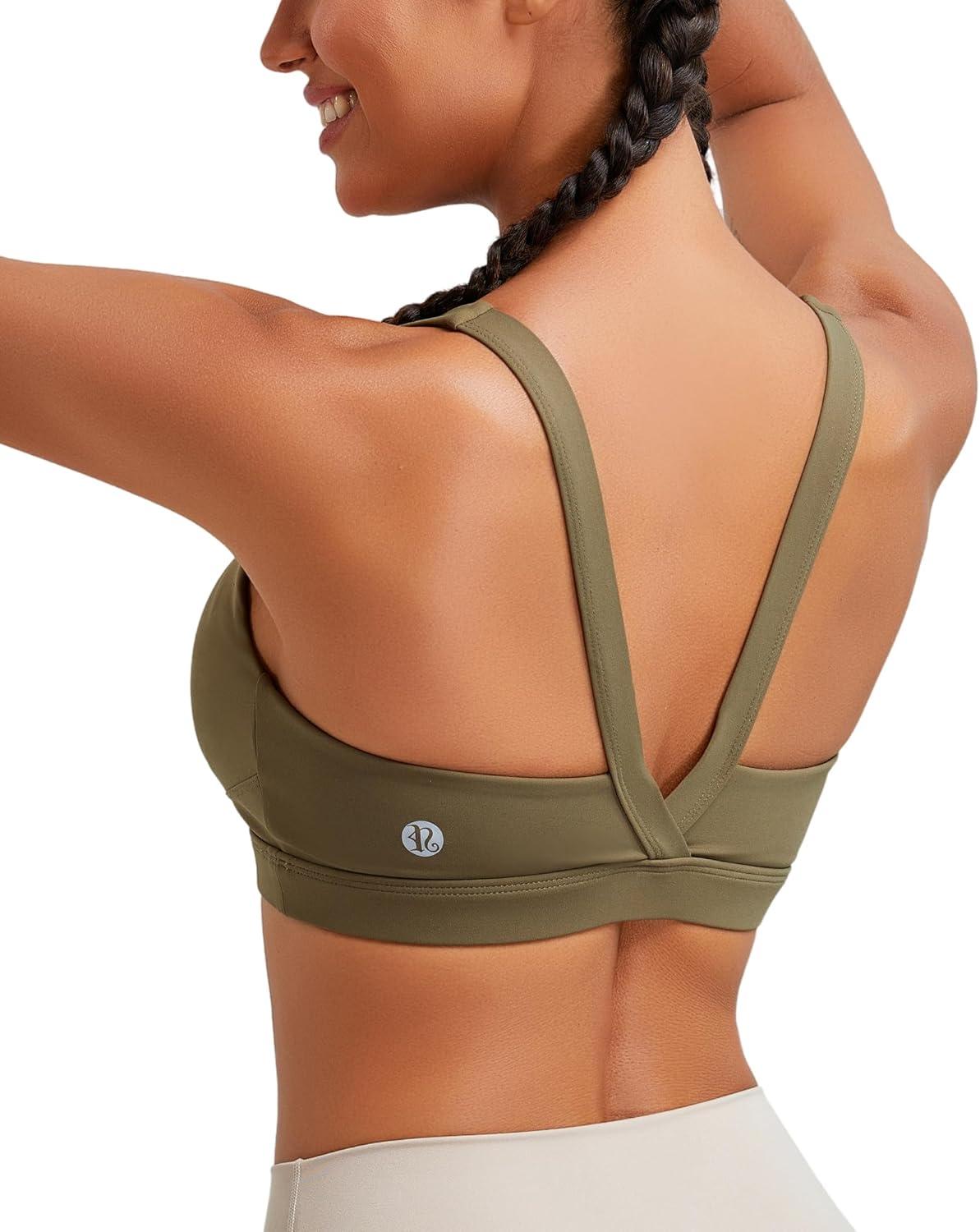 imageRUNNING GIRL Sports Bra for Women High Support Molded Cup High Impact Sports Bras with Sewn in Pads Strappy Running Bra3004 Olive Green