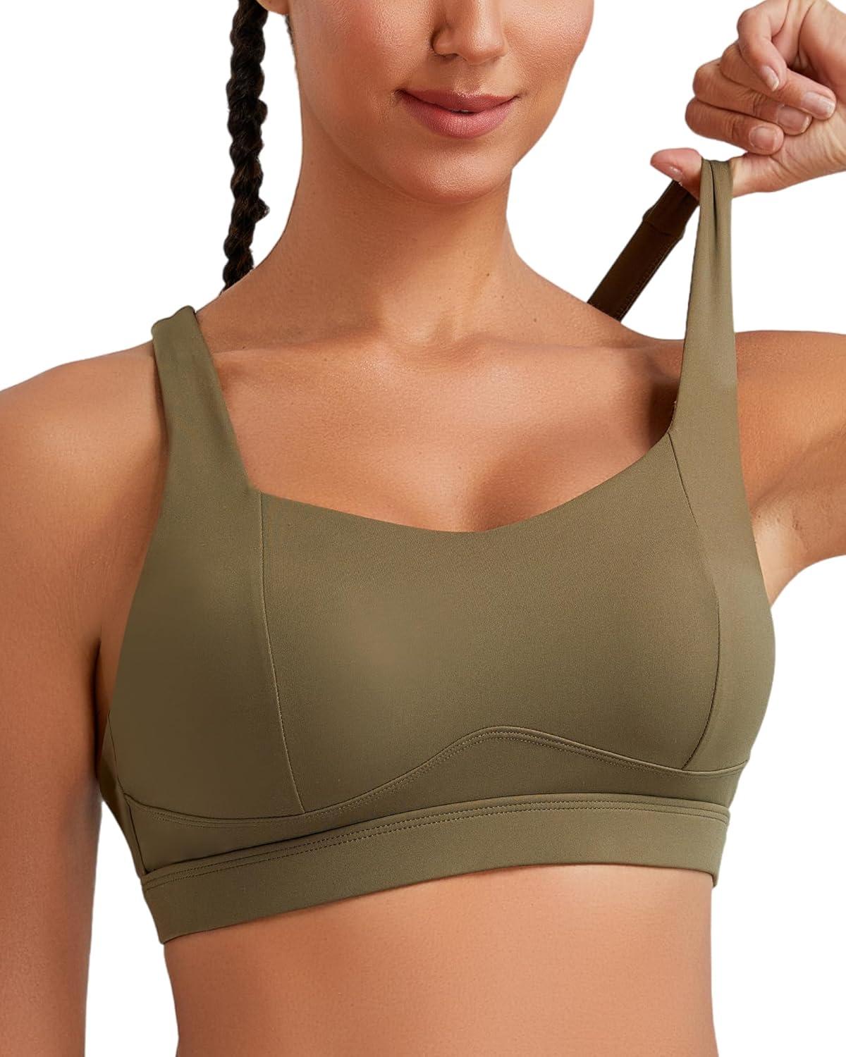 imageRUNNING GIRL Sports Bra for Women High Support Molded Cup High Impact Sports Bras with Sewn in Pads Strappy Running Bra3004 Olive Green