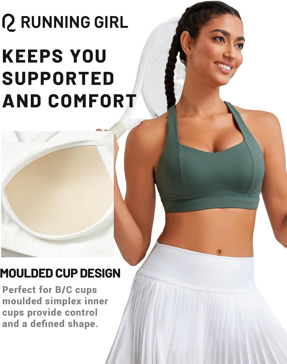 imageRUNNING GIRL Sports Bra for Women High Support Molded Cup High Impact Sports Bras with Sewn in Pads Strappy Running Bra3004 Sage Green