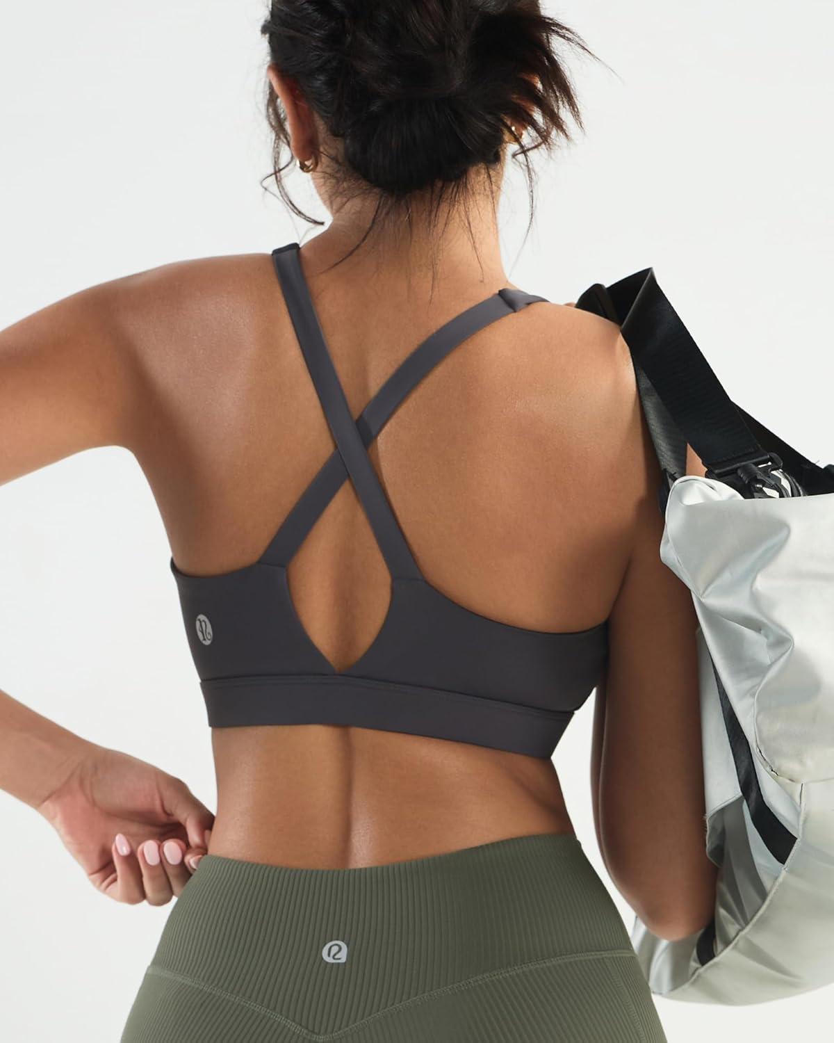 imageRUNNING GIRL Sports Bra for Women High Support Molded Cup High Impact Sports Bras with Sewn in Pads Strappy Running BraDeep Grey