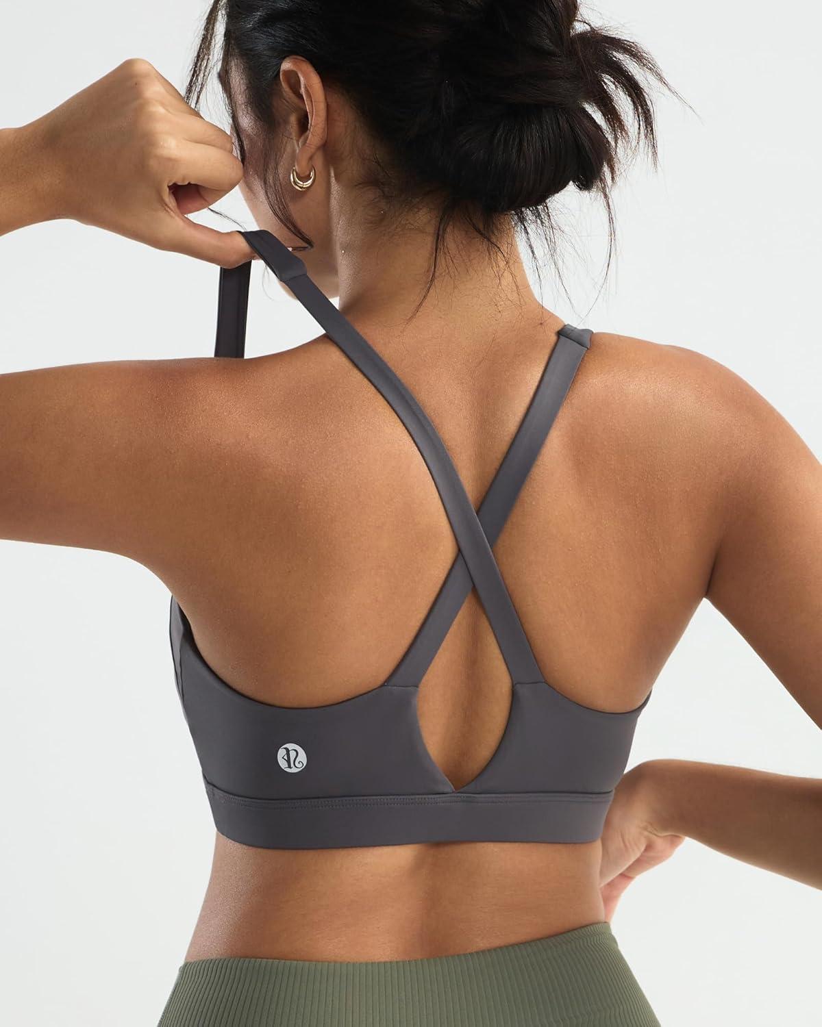 imageRUNNING GIRL Sports Bra for Women High Support Molded Cup High Impact Sports Bras with Sewn in Pads Strappy Running BraDeep Grey