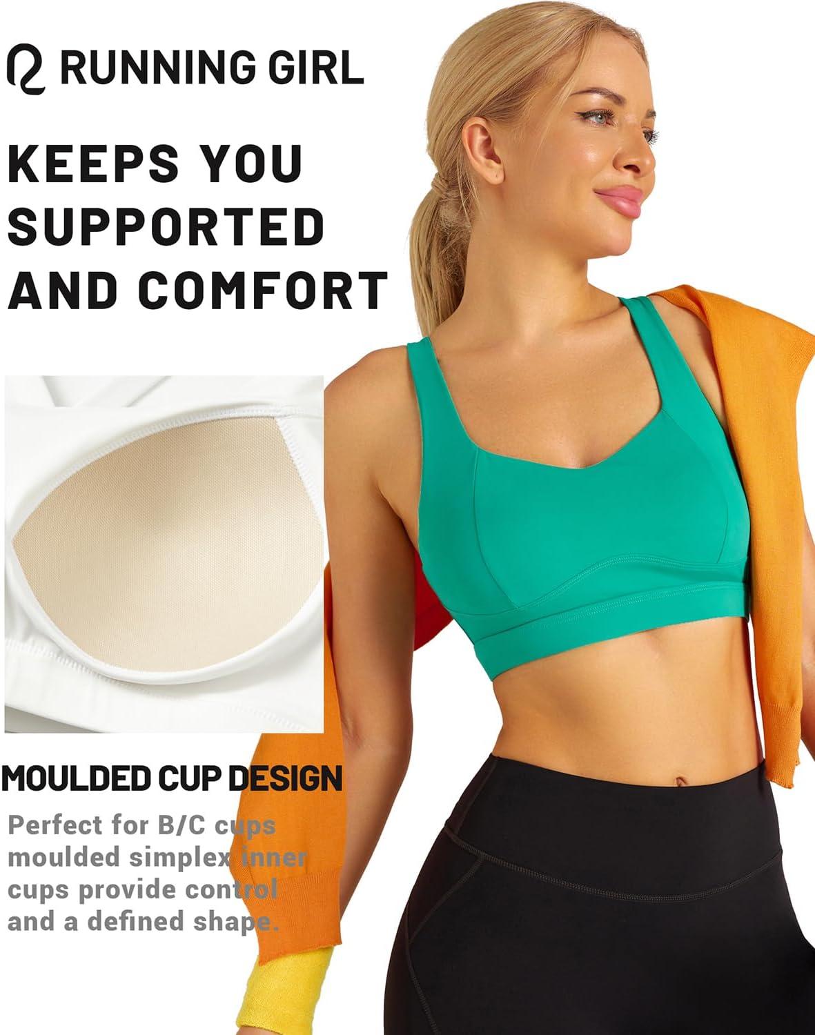imageRUNNING GIRL Sports Bra for Women High Support Molded Cup High Impact Sports Bras with Sewn in Pads Strappy Running BraElectric Green