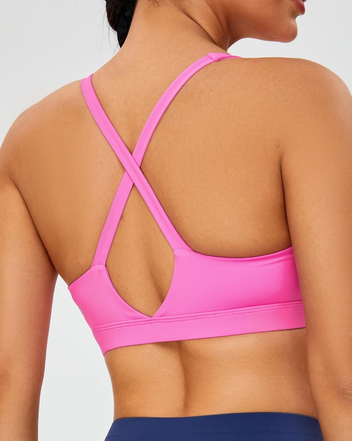 imageRUNNING GIRL Sports Bra for Women High Support Molded Cup High Impact Sports Bras with Sewn in Pads Strappy Running BraHot Pink