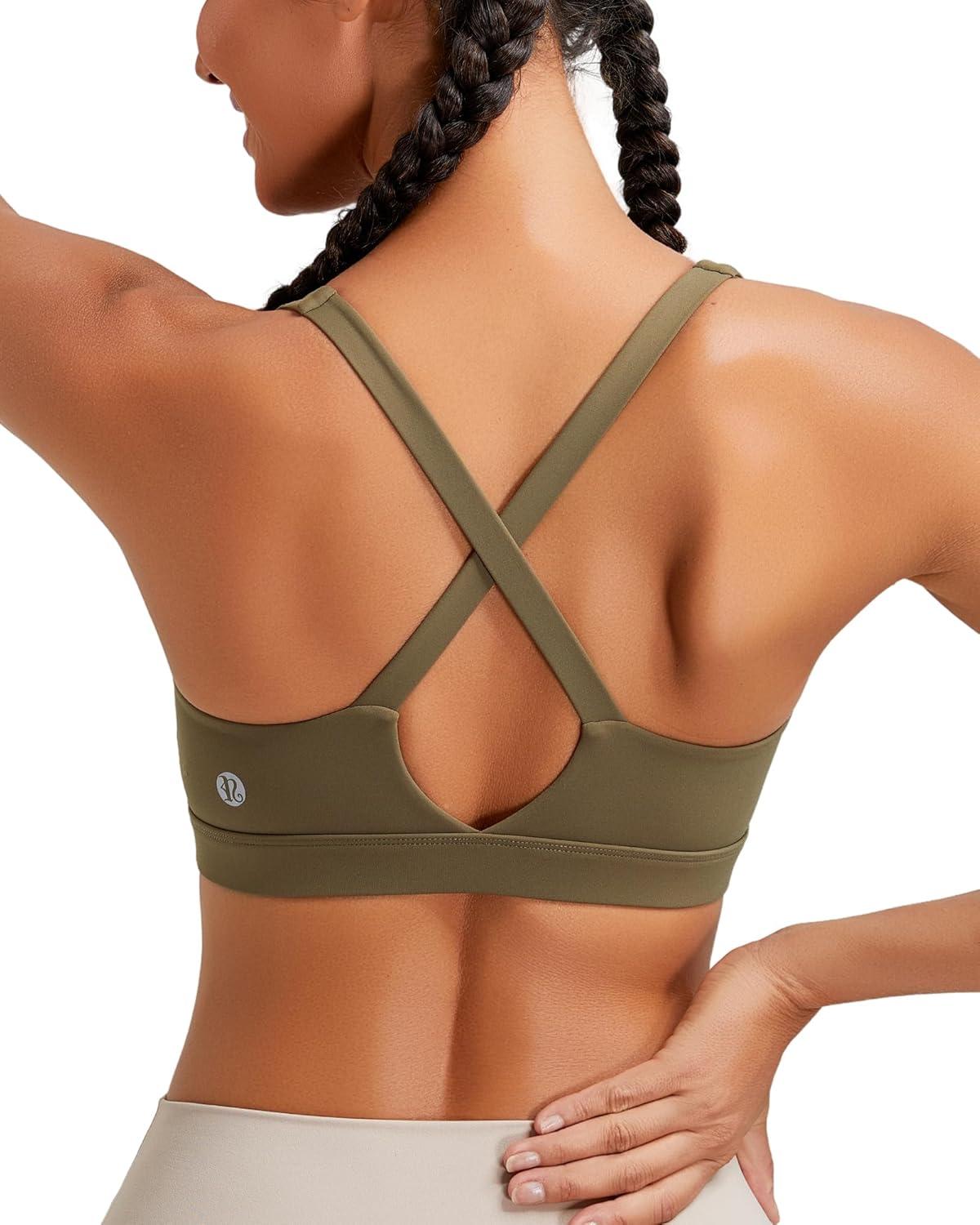 imageRUNNING GIRL Sports Bra for Women High Support Molded Cup High Impact Sports Bras with Sewn in Pads Strappy Running BraOlive Green
