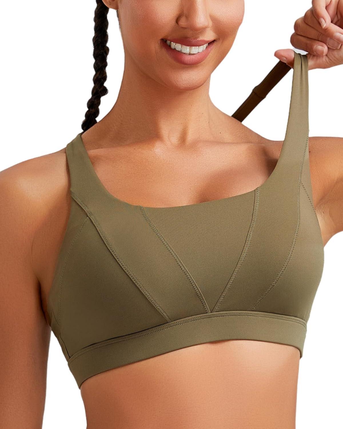 imageRUNNING GIRL Sports Bra for Women High Support Molded Cup High Impact Sports Bras with Sewn in Pads Strappy Running BraOlive Green