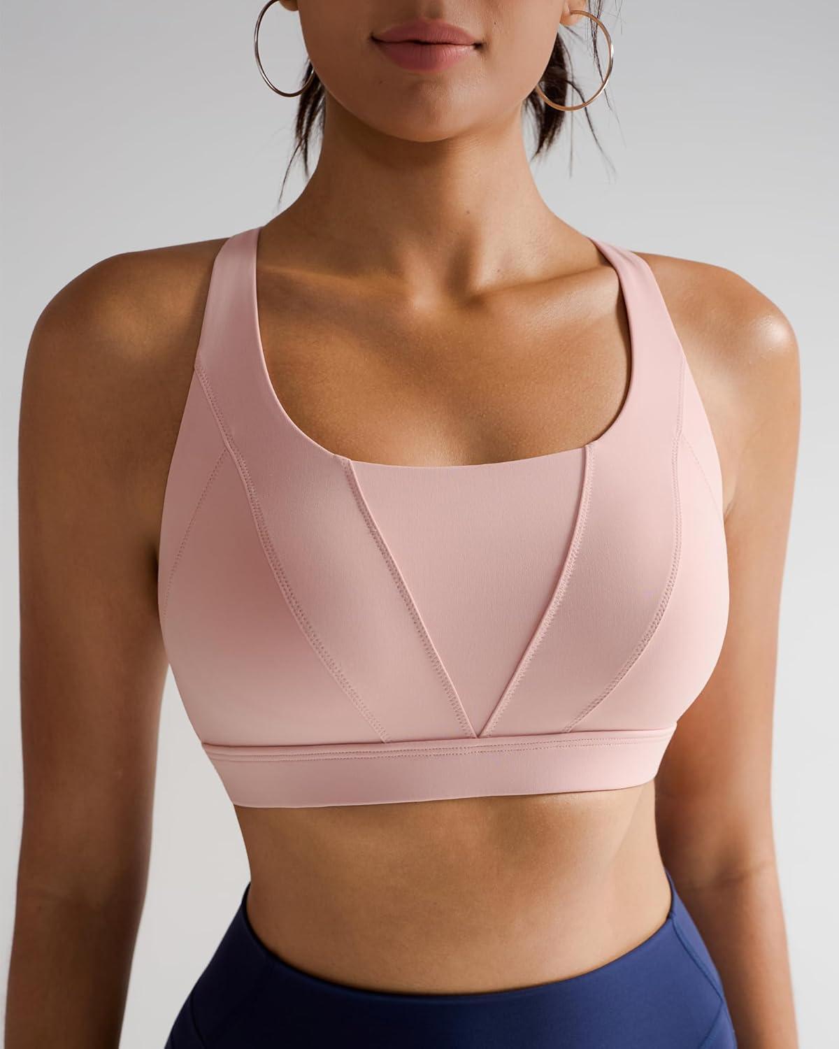 imageRUNNING GIRL Sports Bra for Women High Support Molded Cup High Impact Sports Bras with Sewn in Pads Strappy Running BraPink Peony