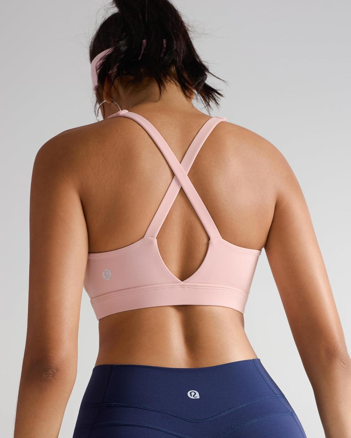 imageRUNNING GIRL Sports Bra for Women High Support Molded Cup High Impact Sports Bras with Sewn in Pads Strappy Running BraPink Peony