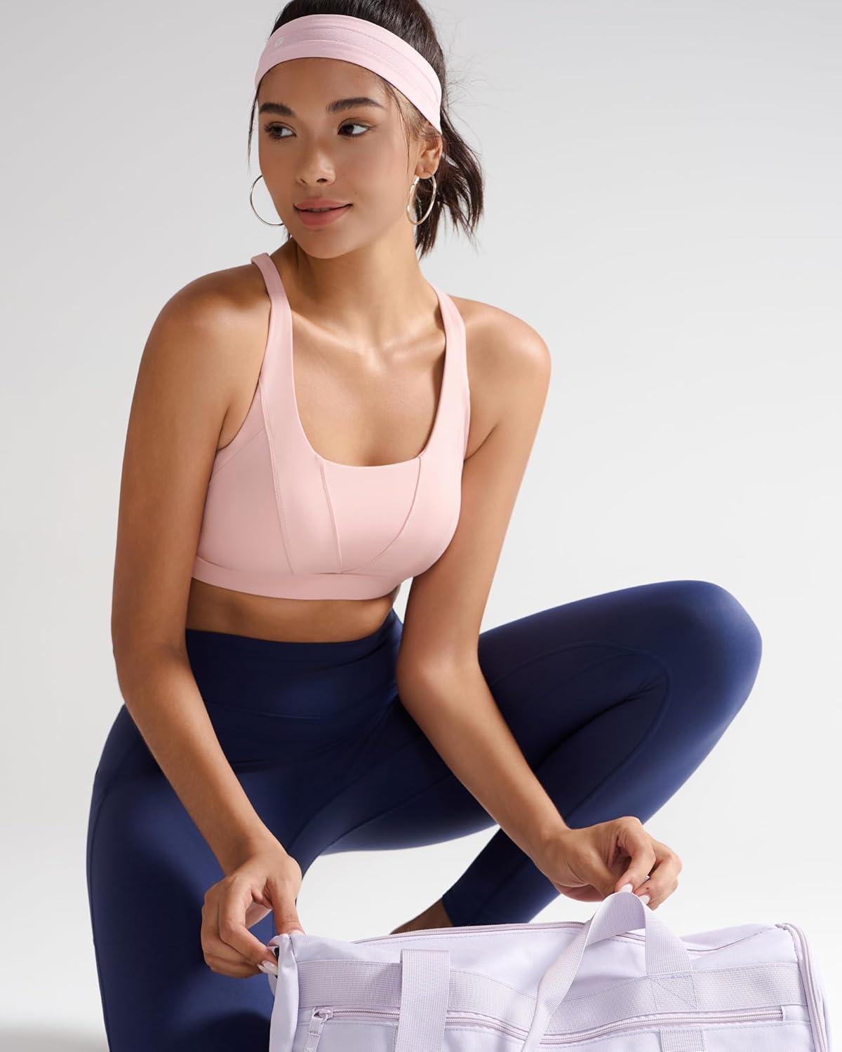 imageRUNNING GIRL Sports Bra for Women High Support Molded Cup High Impact Sports Bras with Sewn in Pads Strappy Running BraPink Peony