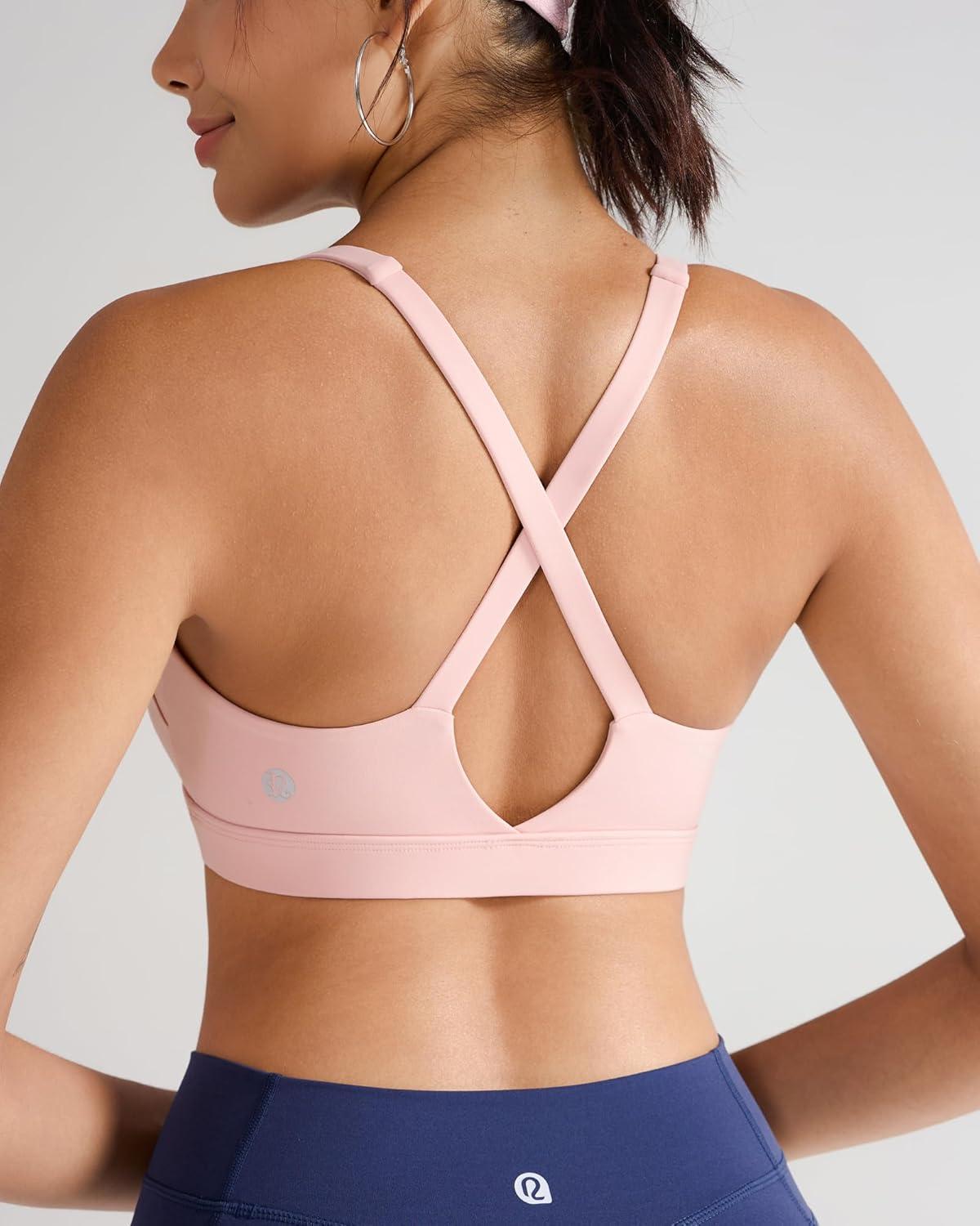 imageRUNNING GIRL Sports Bra for Women High Support Molded Cup High Impact Sports Bras with Sewn in Pads Strappy Running BraPink Peony