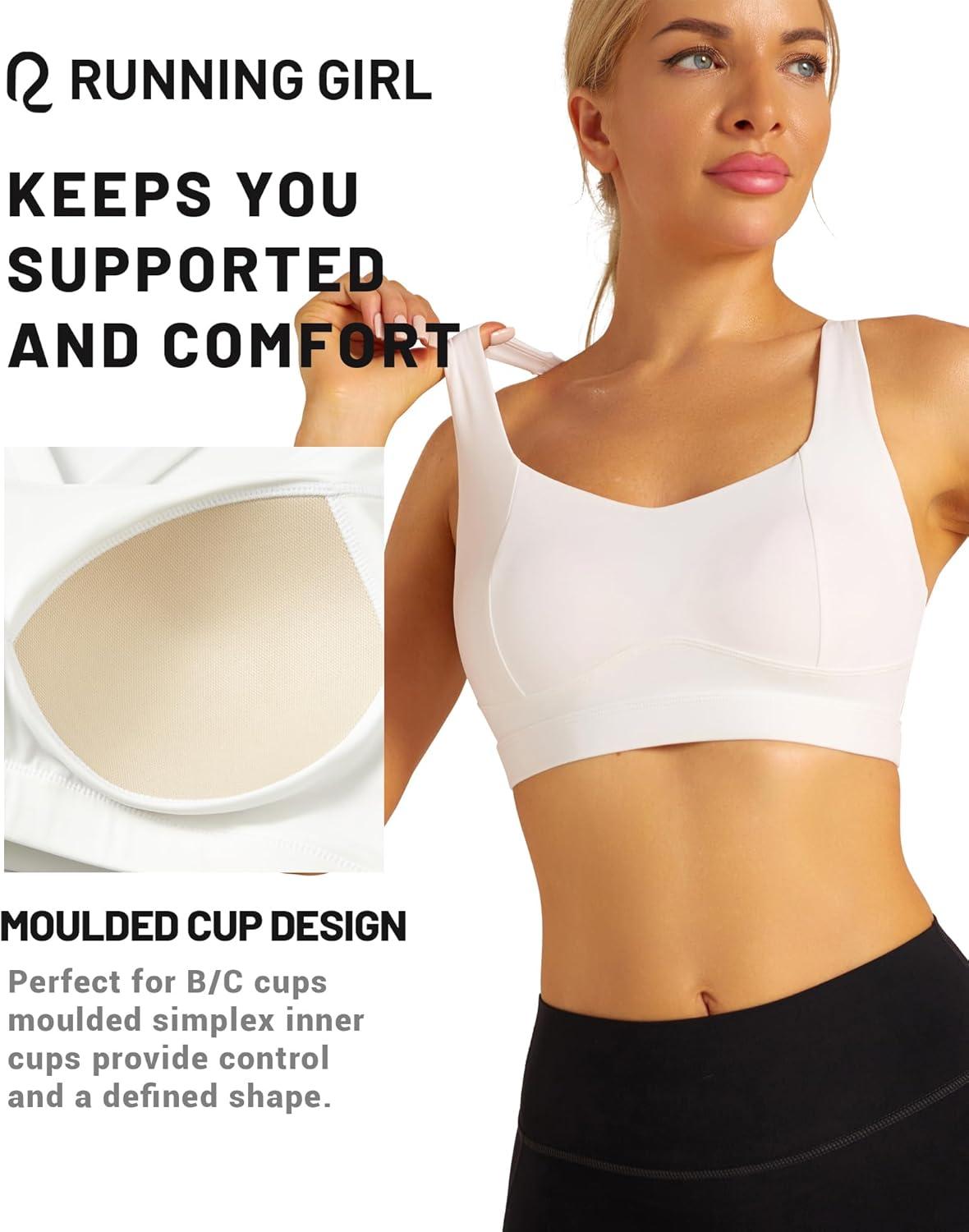 imageRUNNING GIRL Sports Bra for Women High Support Molded Cup High Impact Sports Bras with Sewn in Pads Strappy Running BraSnow White