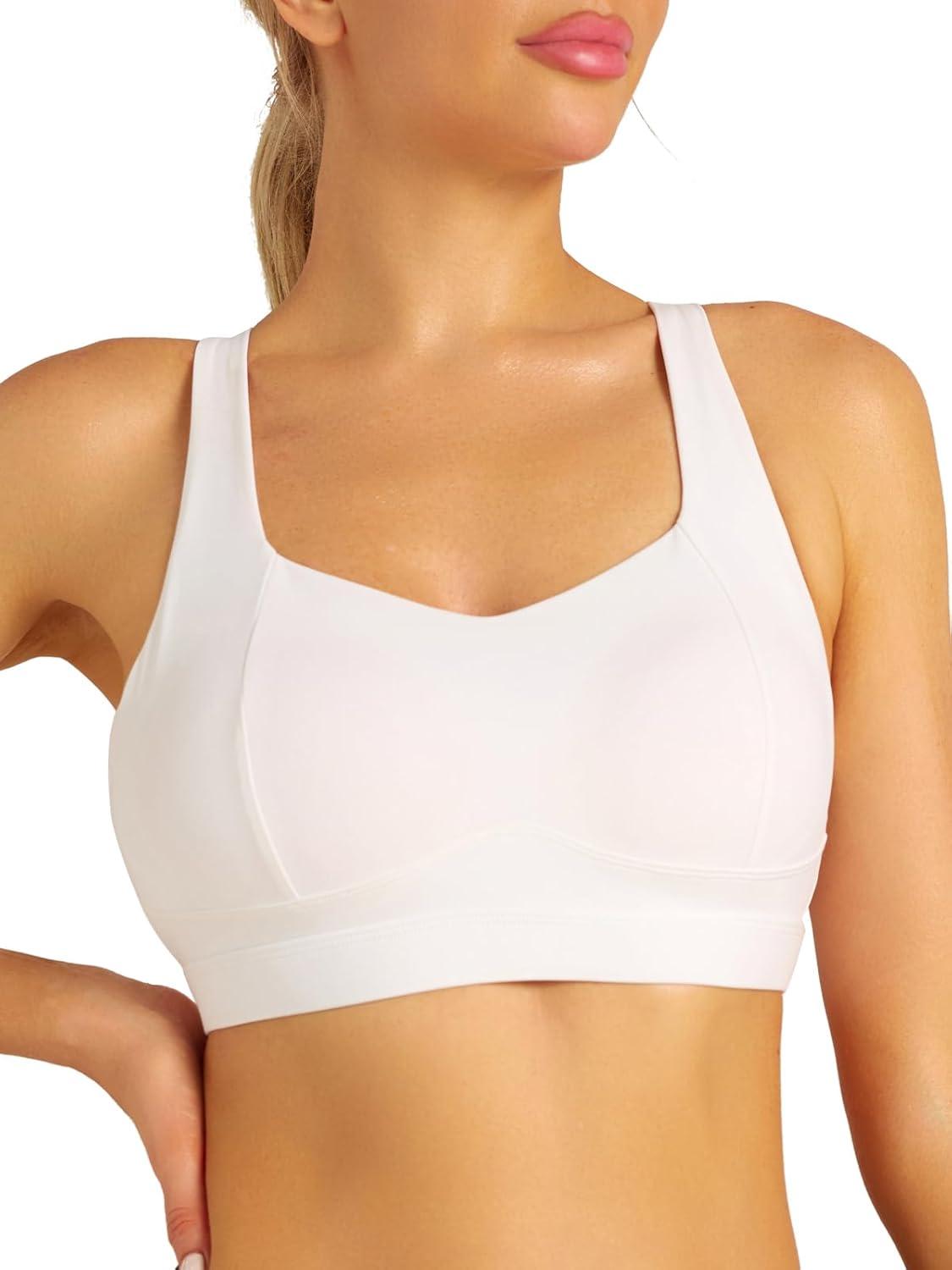 imageRUNNING GIRL Sports Bra for Women High Support Molded Cup High Impact Sports Bras with Sewn in Pads Strappy Running BraSnow White