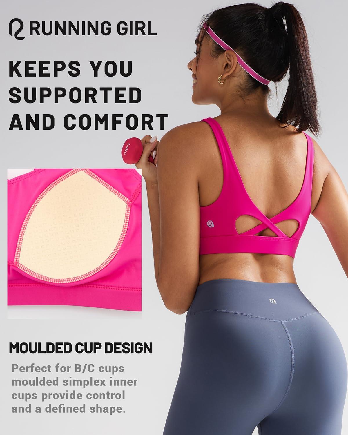 imageRUNNING GIRL Sports Bra for Women High Support Molded Cup High Impact Sports Bras with Sewn in Pads Workout Running BraHot Pink