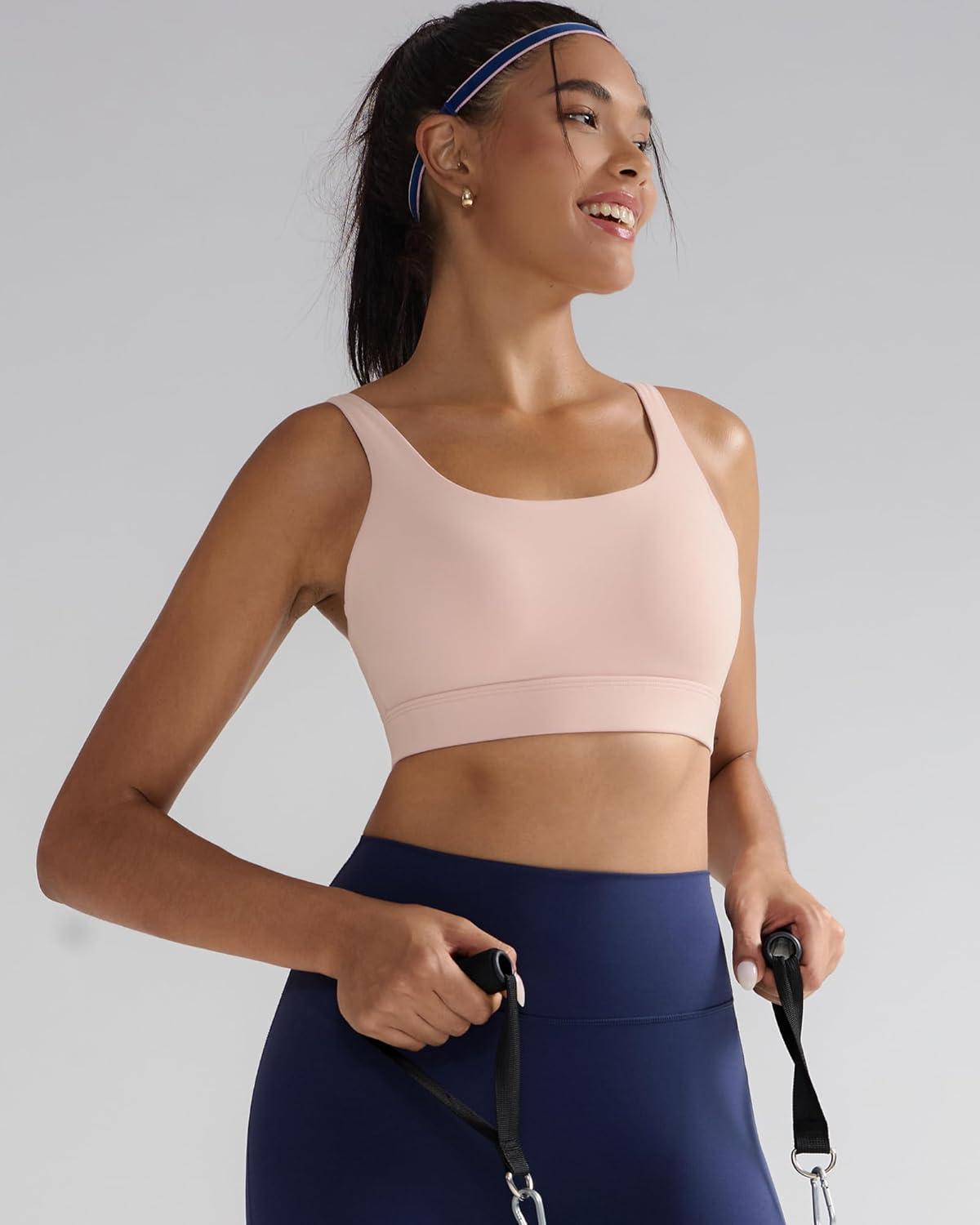 imageRUNNING GIRL Sports Bra for Women High Support Molded Cup High Impact Sports Bras with Sewn in Pads Workout Running BraPink Peony