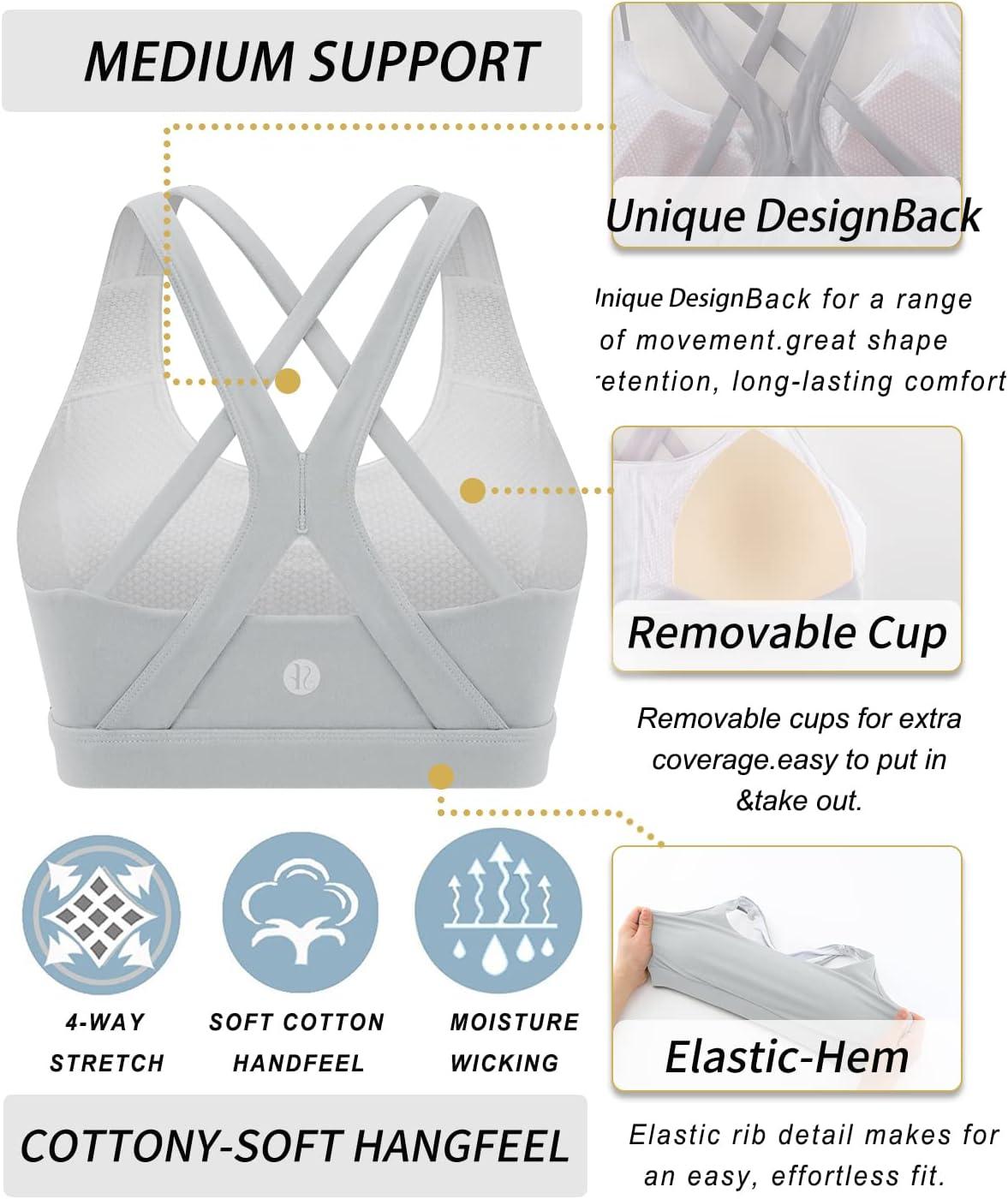 imageRUNNING GIRL Sports Bras for Women CrissCross Back Padded Strappy Sports Bras Medium Support Yoga Bra with Removable Cups2825 Grey M