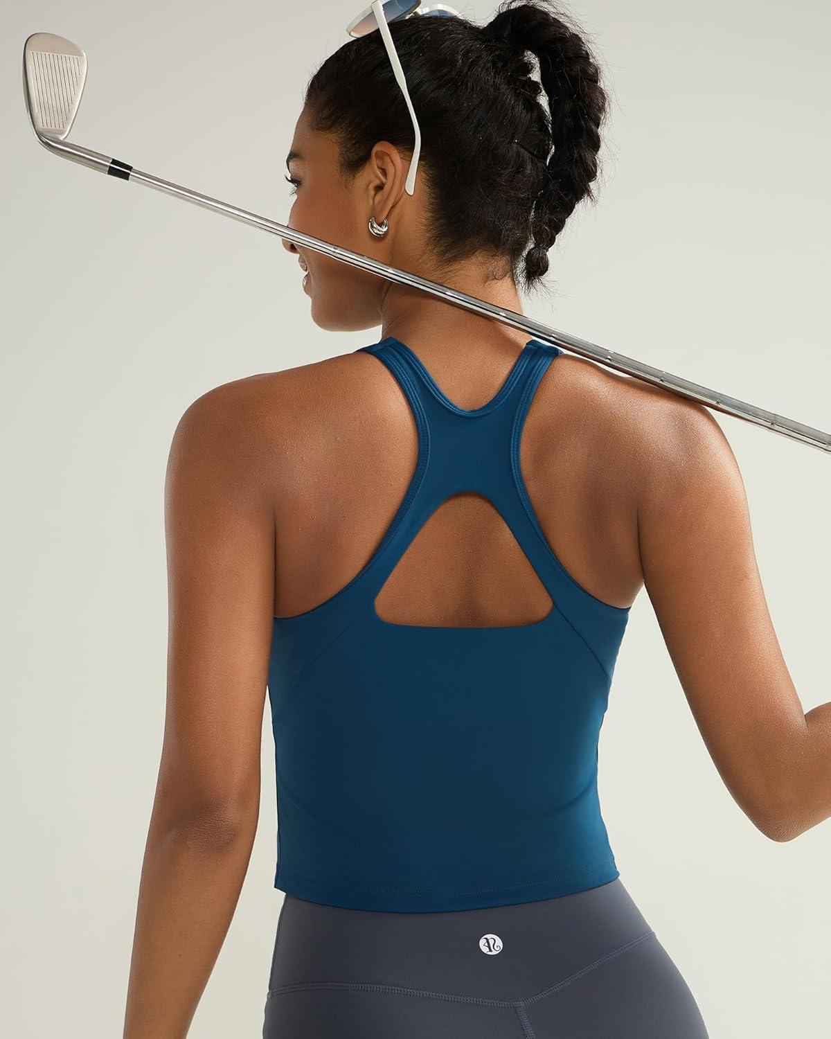 imageRUNNING GIRL Sports Bras for Women High Impact Molded Cup Compression Running Tops with Removable Pads Best for AD CupNavy Blue