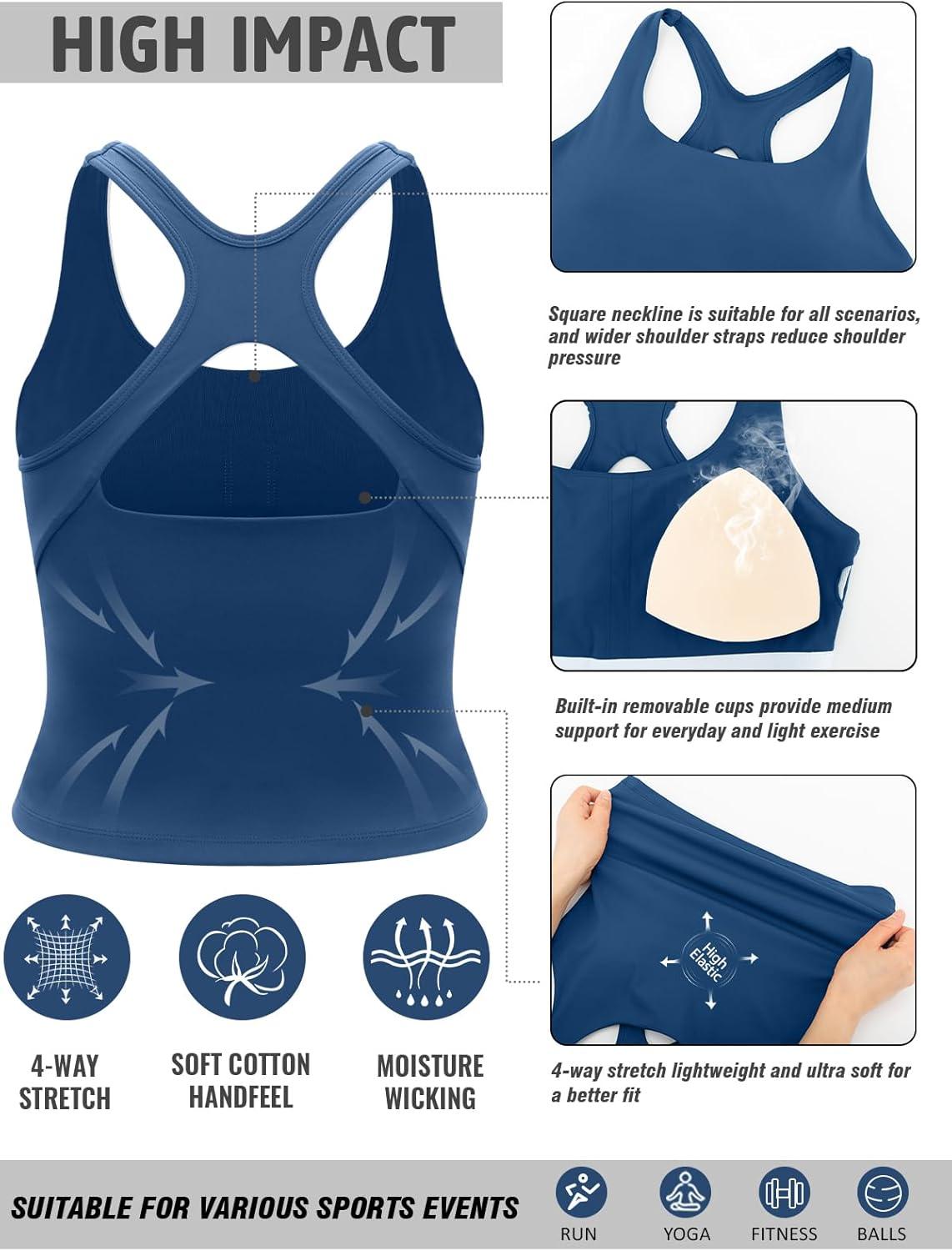 imageRUNNING GIRL Sports Bras for Women High Impact Molded Cup Compression Running Tops with Removable Pads Best for AD CupNavy Blue