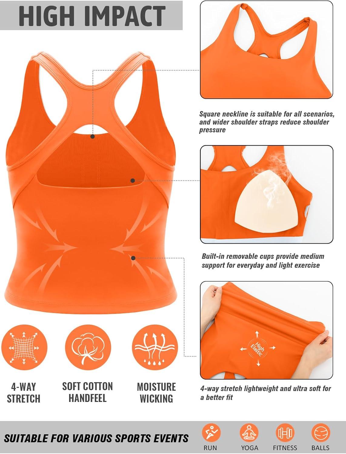 imageRUNNING GIRL Sports Bras for Women High Impact Molded Cup Compression Running Tops with Removable Pads Best for AD CupOrange