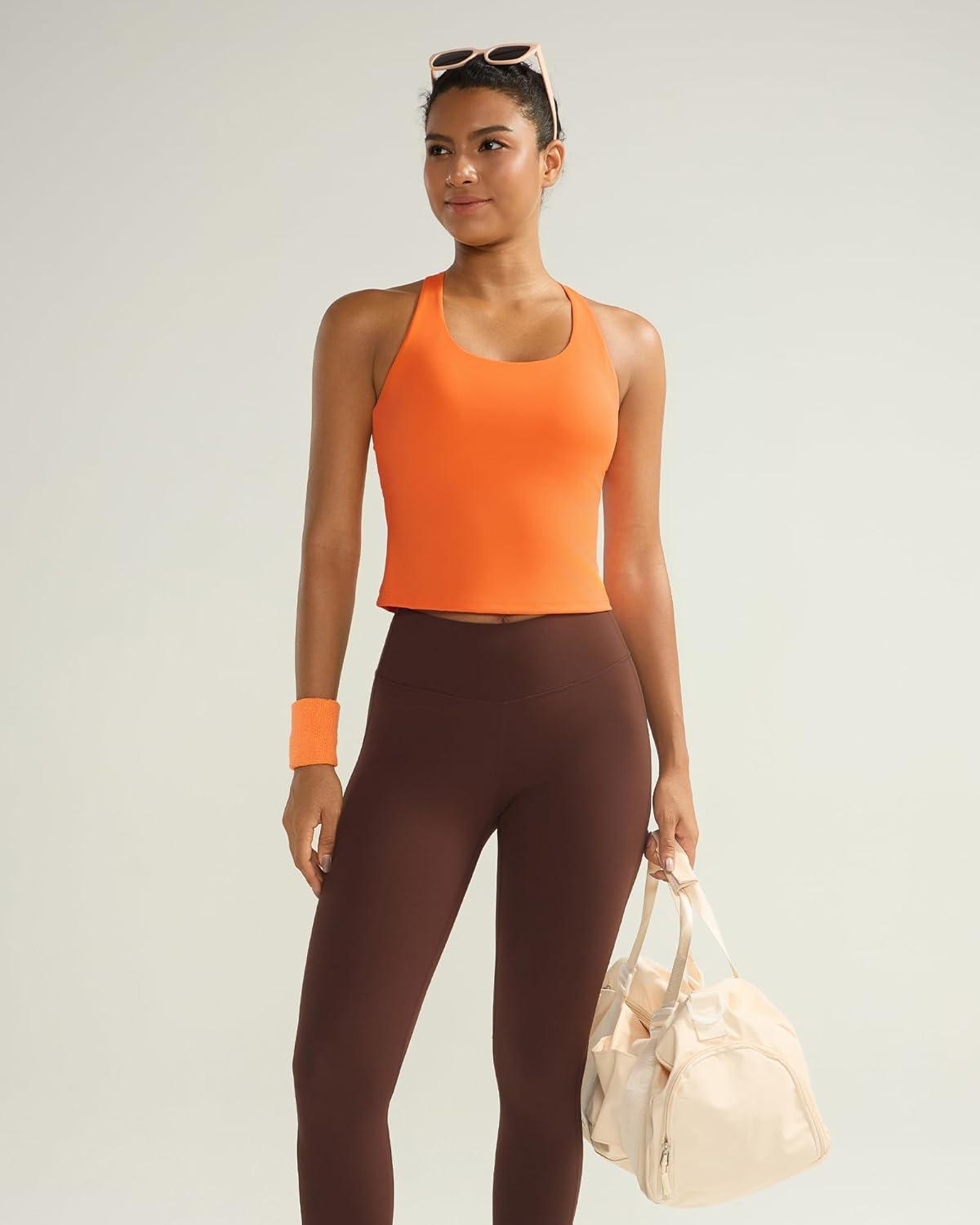 imageRUNNING GIRL Sports Bras for Women High Impact Molded Cup Compression Running Tops with Removable Pads Best for AD CupOrange