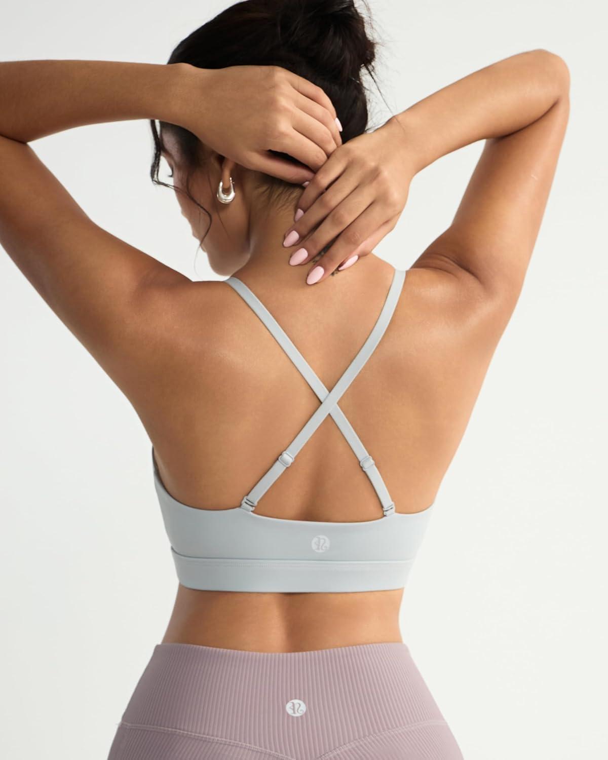 imageRUNNING GIRL VNeck Sports Bras for Women  Adjustable Thin Straps Wireless Padded Yoga Top Low ImpactGrey