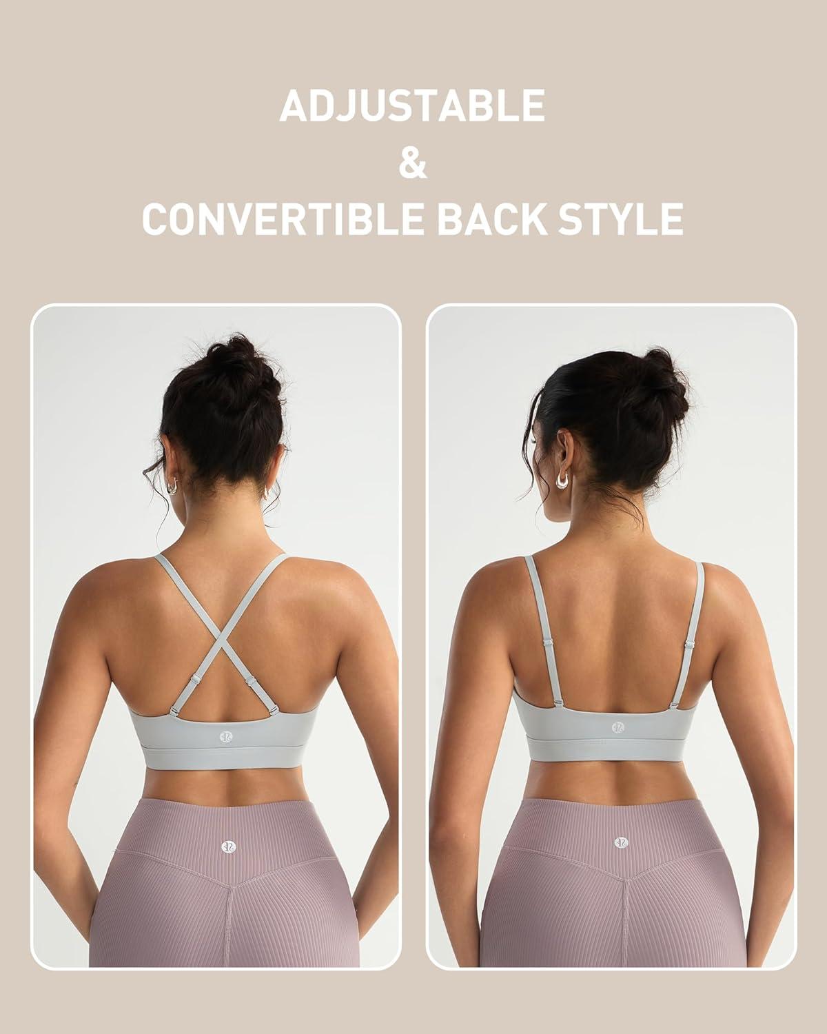 imageRUNNING GIRL VNeck Sports Bras for Women  Adjustable Thin Straps Wireless Padded Yoga Top Low ImpactGrey