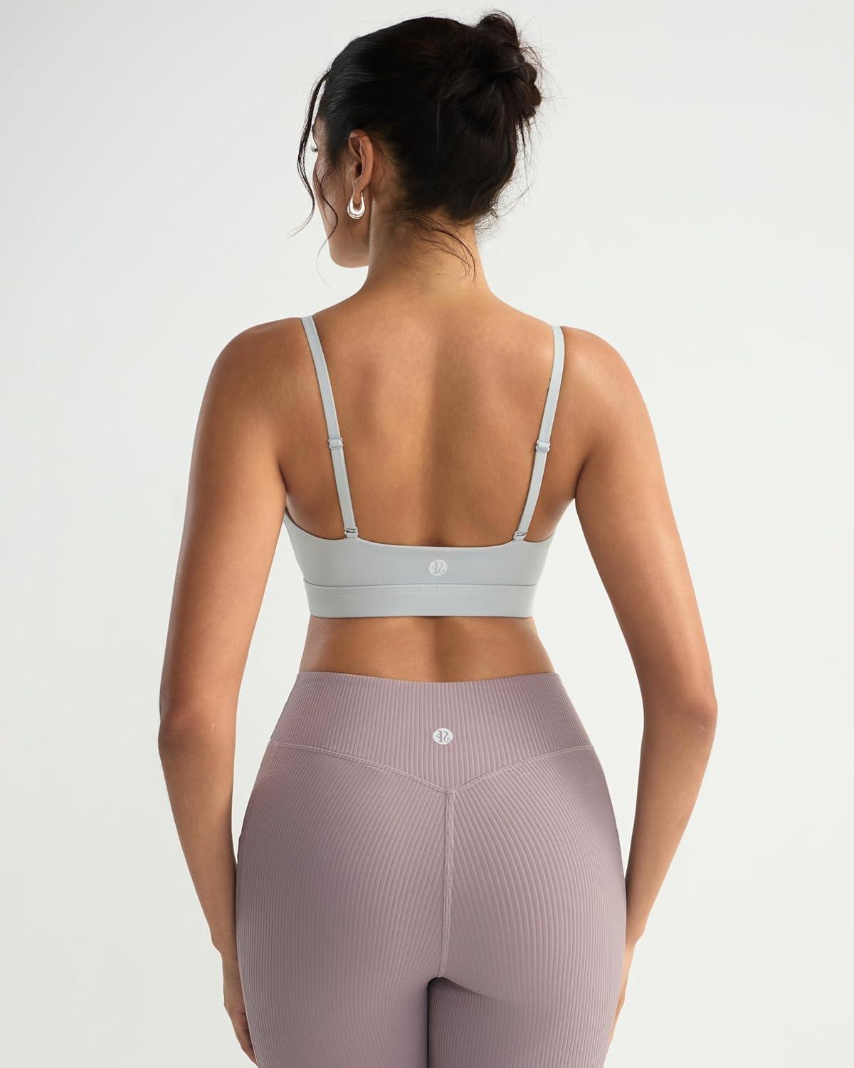 imageRUNNING GIRL VNeck Sports Bras for Women  Adjustable Thin Straps Wireless Padded Yoga Top Low ImpactGrey