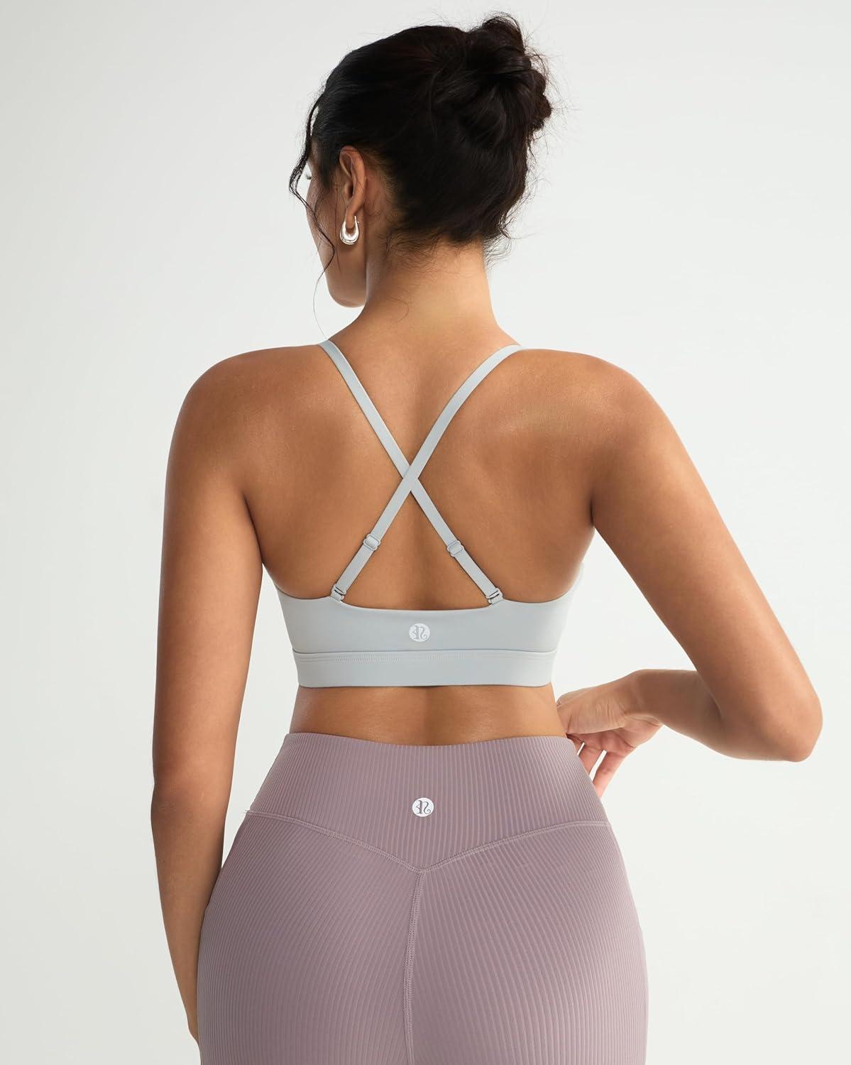 imageRUNNING GIRL VNeck Sports Bras for Women  Adjustable Thin Straps Wireless Padded Yoga Top Low ImpactGrey