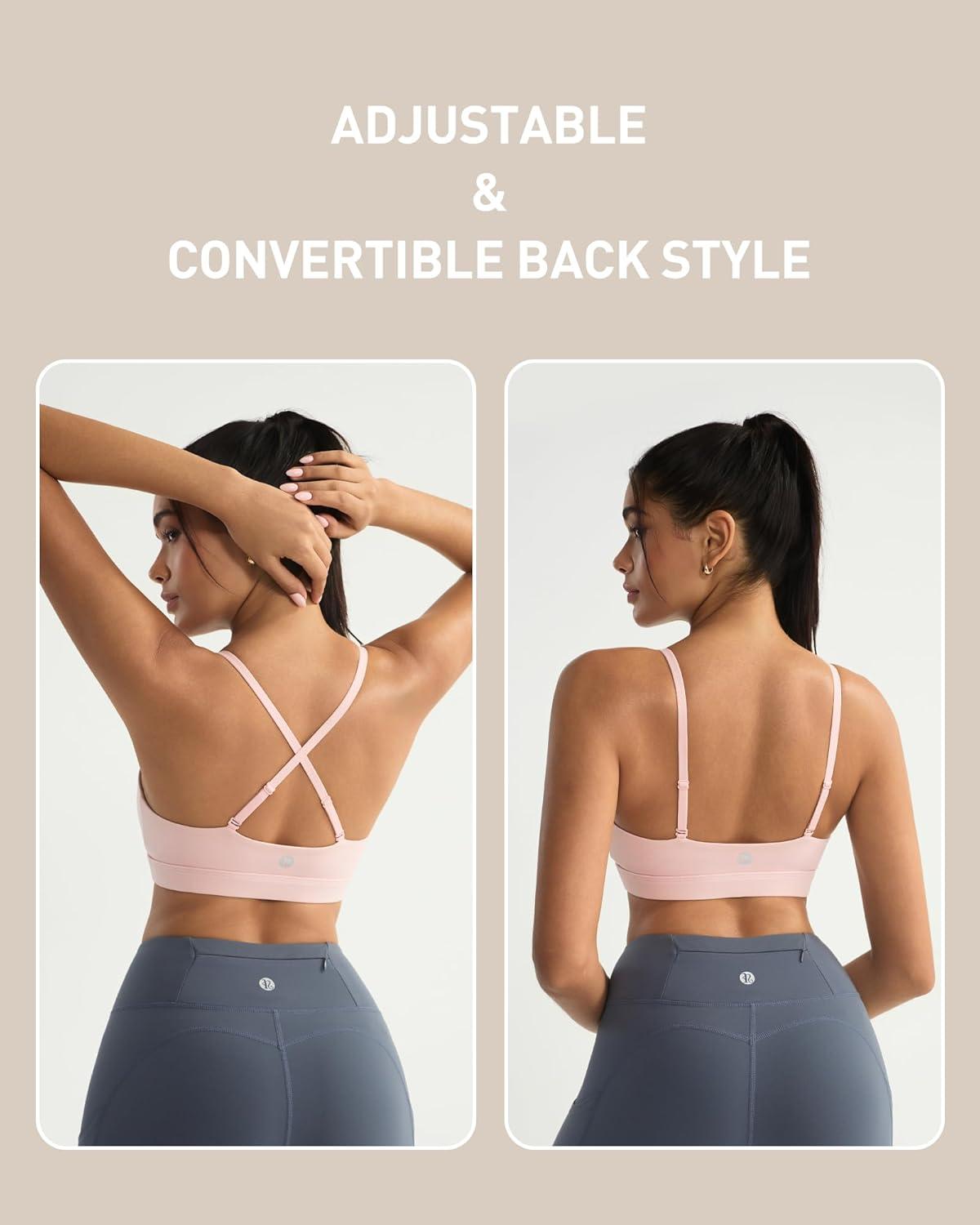 imageRUNNING GIRL VNeck Sports Bras for Women  Adjustable Thin Straps Wireless Padded Yoga Top Low ImpactPink