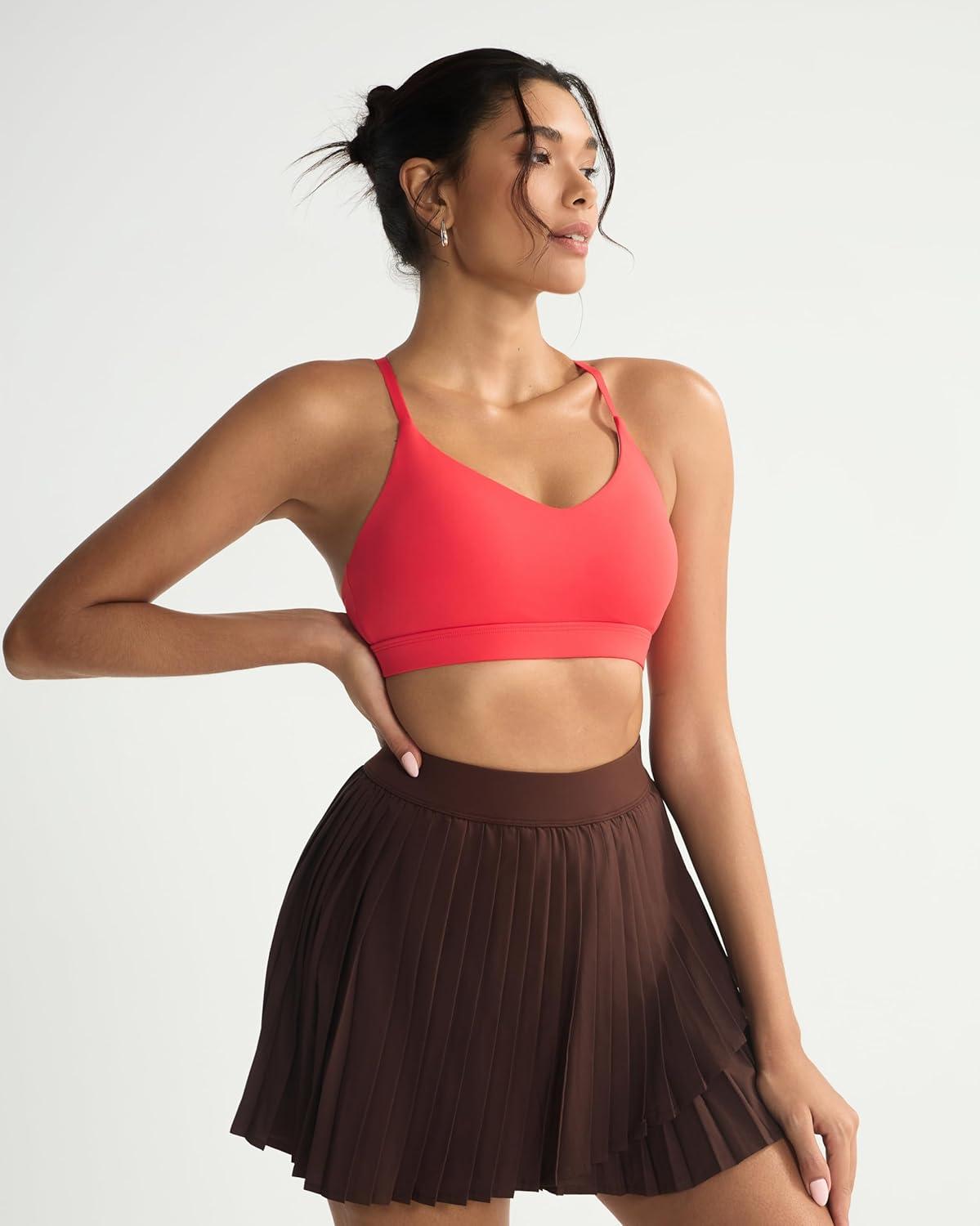 imageRUNNING GIRL VNeck Sports Bras for Women  Adjustable Thin Straps Wireless Padded Yoga Top Low ImpactRed