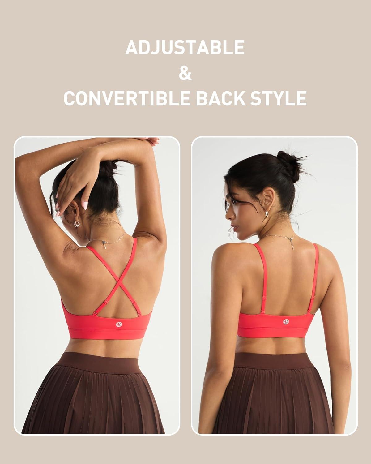 imageRUNNING GIRL VNeck Sports Bras for Women  Adjustable Thin Straps Wireless Padded Yoga Top Low ImpactRed