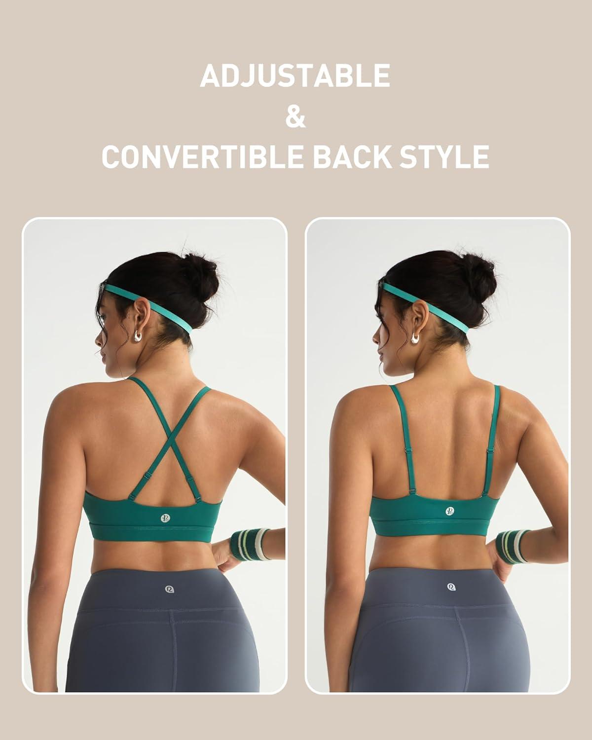 imageRUNNING GIRL VNeck Sports Bras for Women  Adjustable Thin Straps Wireless Padded Yoga Top Low ImpactStorm Teal