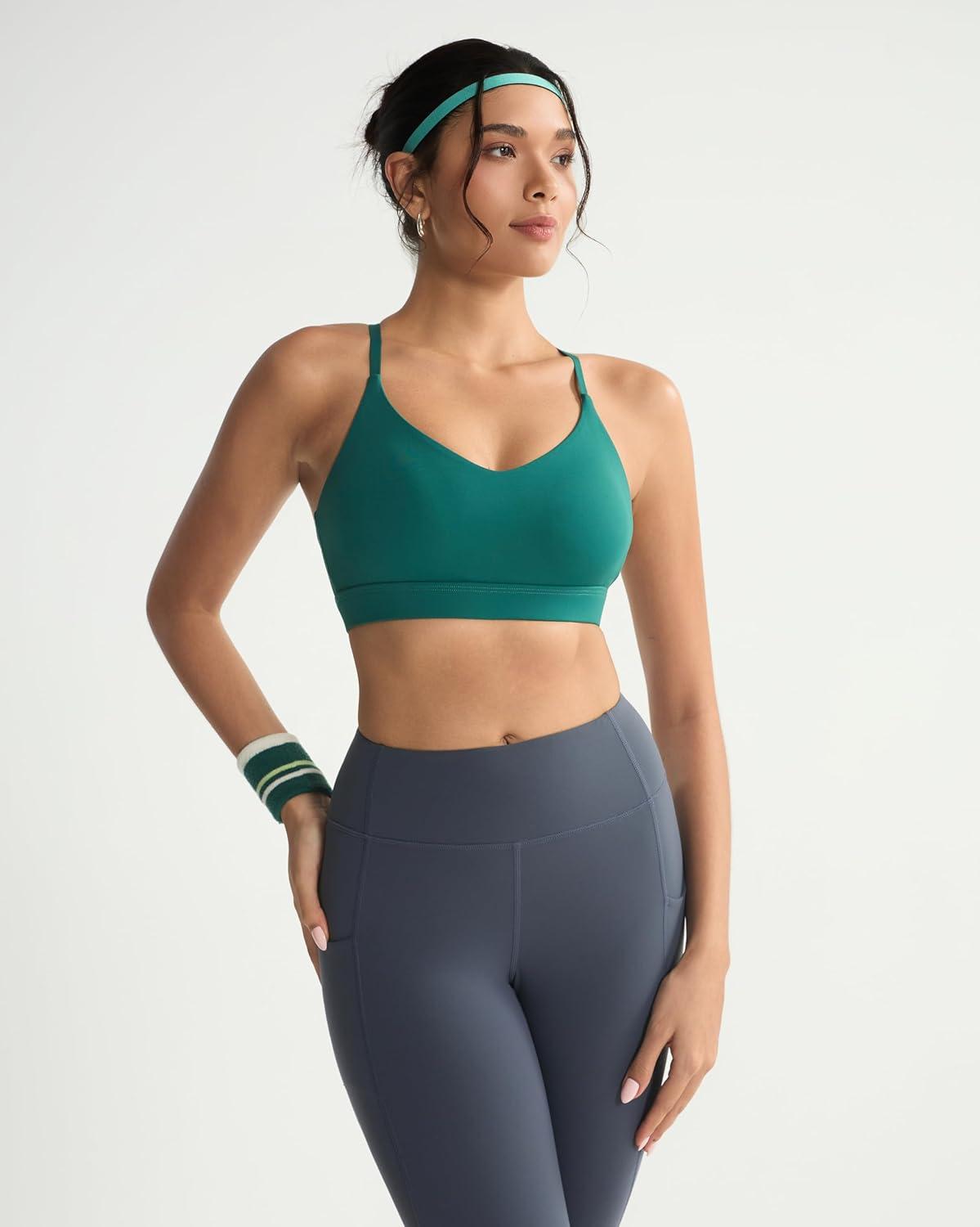 imageRUNNING GIRL VNeck Sports Bras for Women  Adjustable Thin Straps Wireless Padded Yoga Top Low ImpactStorm Teal