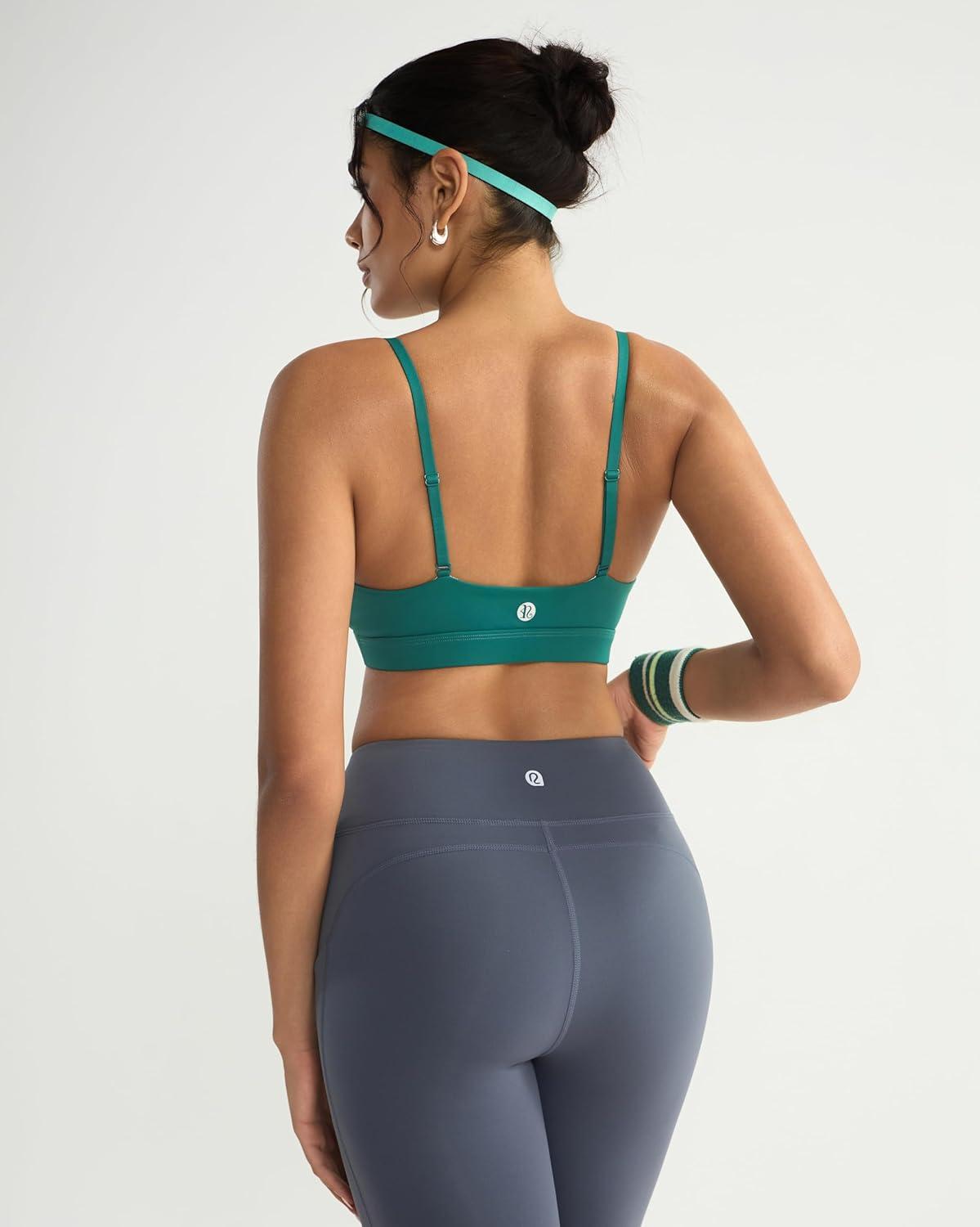 imageRUNNING GIRL VNeck Sports Bras for Women  Adjustable Thin Straps Wireless Padded Yoga Top Low ImpactStorm Teal