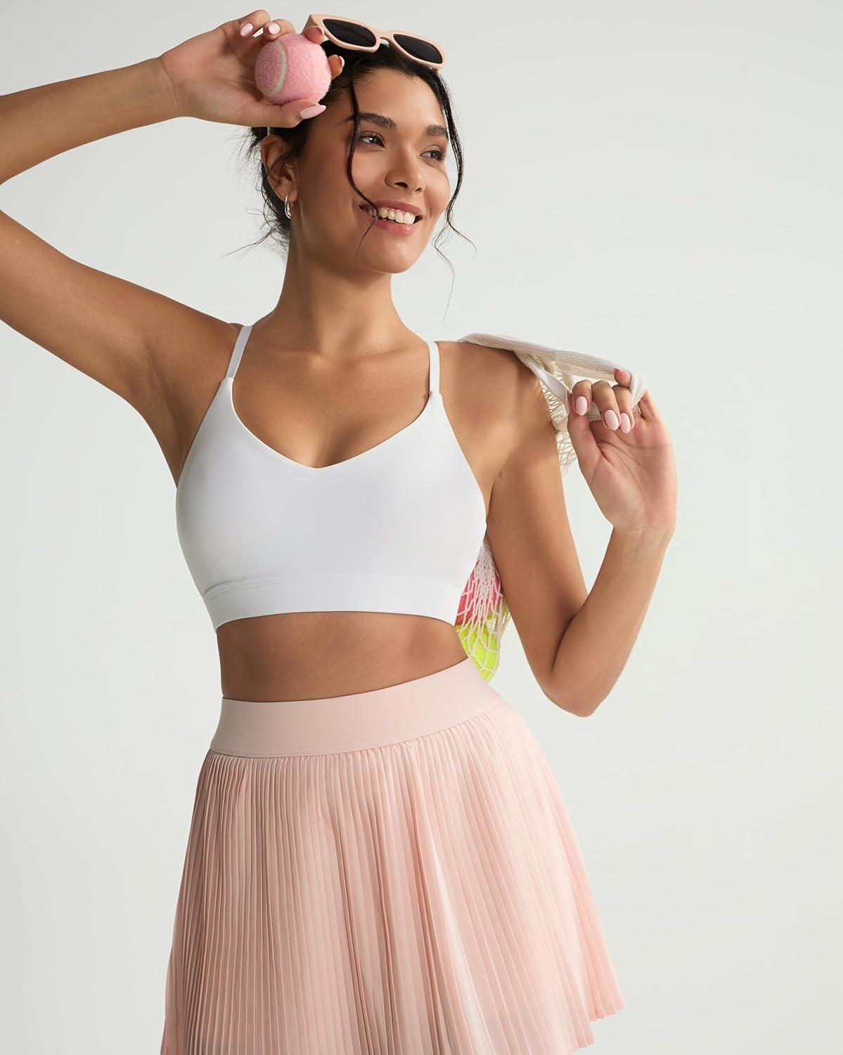 imageRUNNING GIRL VNeck Sports Bras for Women  Adjustable Thin Straps Wireless Padded Yoga Top Low ImpactWhite