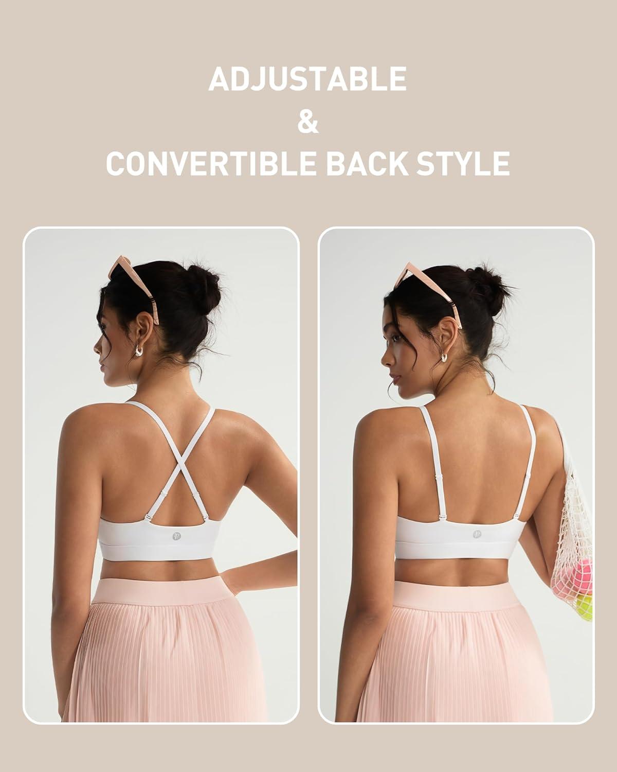 imageRUNNING GIRL VNeck Sports Bras for Women  Adjustable Thin Straps Wireless Padded Yoga Top Low ImpactWhite