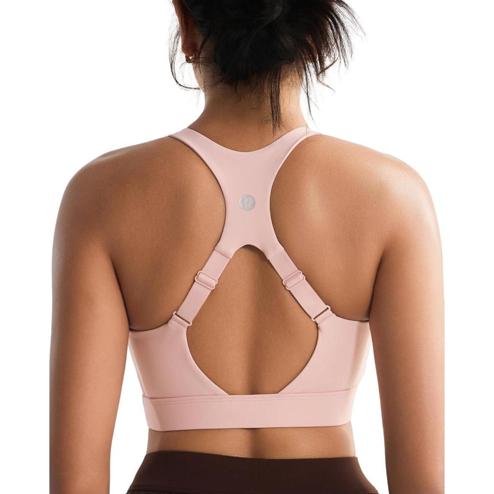 imageRUNNING GIRL High Impact Sports Bras for Women Adjustable Straps Sports Bra High Support Molded Cup Racerback Workout BraAflush Pink