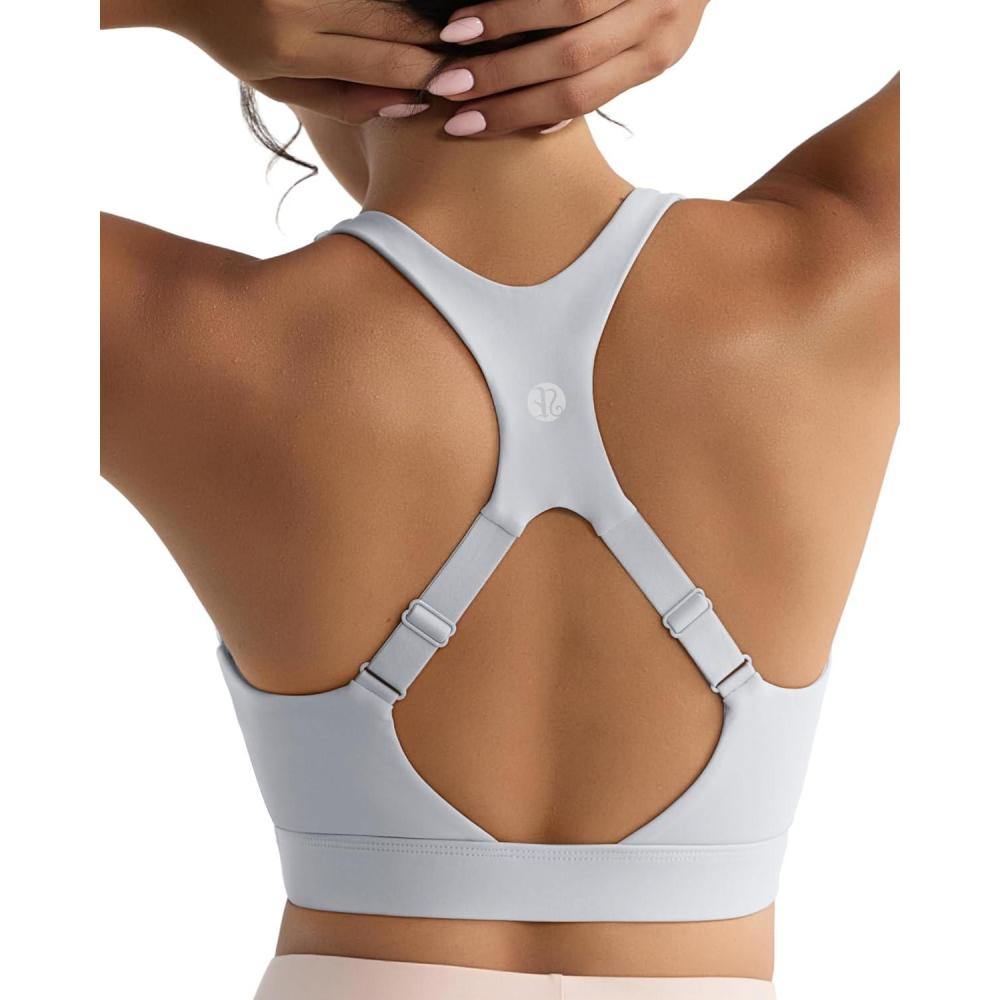 imageRUNNING GIRL High Impact Sports Bras for Women Adjustable Straps Sports Bra High Support Molded Cup Racerback Workout BraAicy Grey