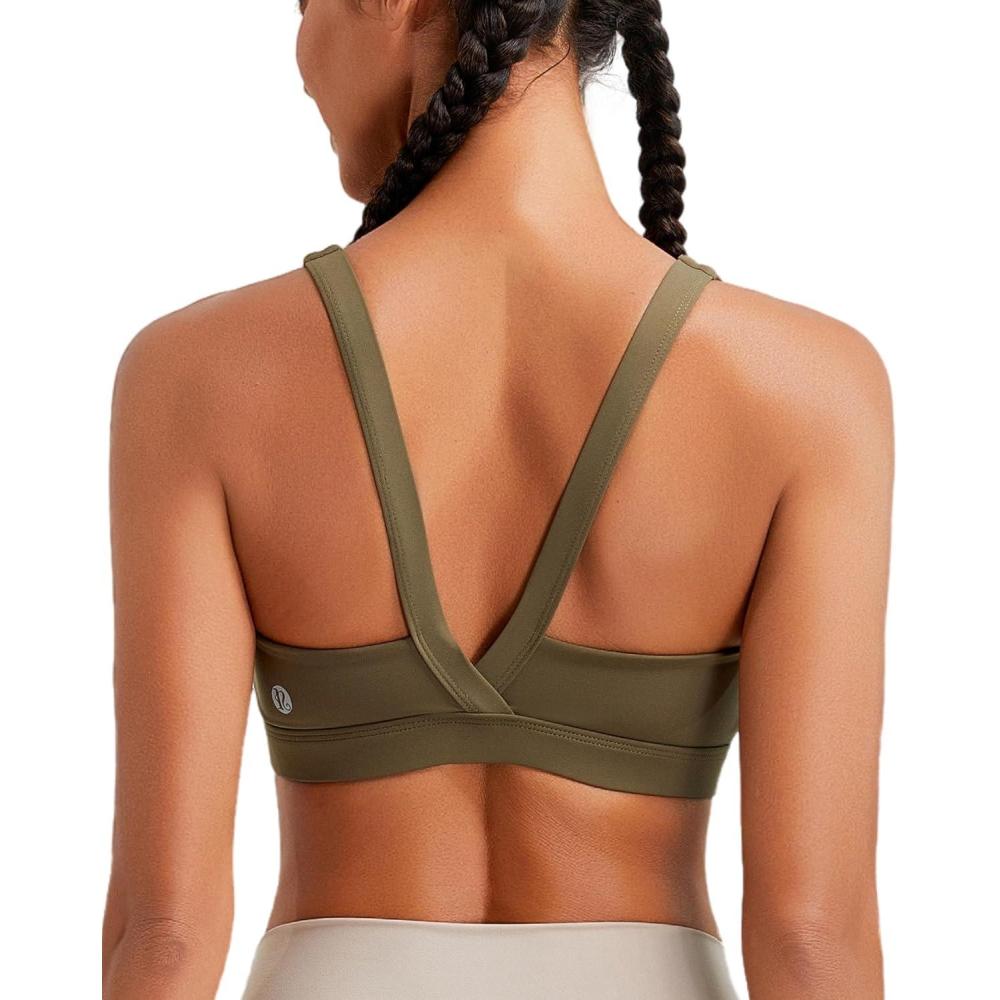 imageRUNNING GIRL Sports Bra for Women High Support Molded Cup High Impact Sports Bras with Sewn in Pads Strappy Running Bra3004 Olive Green