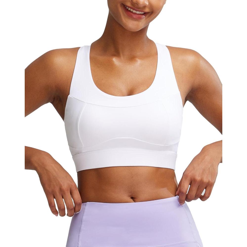 imageRUNNING GIRL Sports Bra for Women High SupportCrissCross Back Strappy Sports Bra Moulded Cup High Impact Workout TopWX3066WhiteL