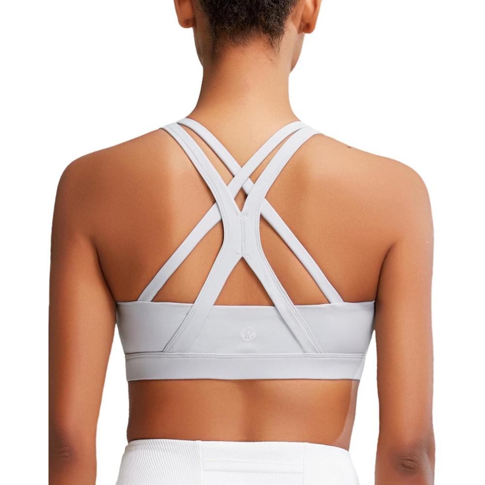 imageRUNNING GIRL Sports Bras for Women CrissCross Back Padded Strappy Sports Bras Medium Support Yoga Bra with Removable Cups2825 Grey M