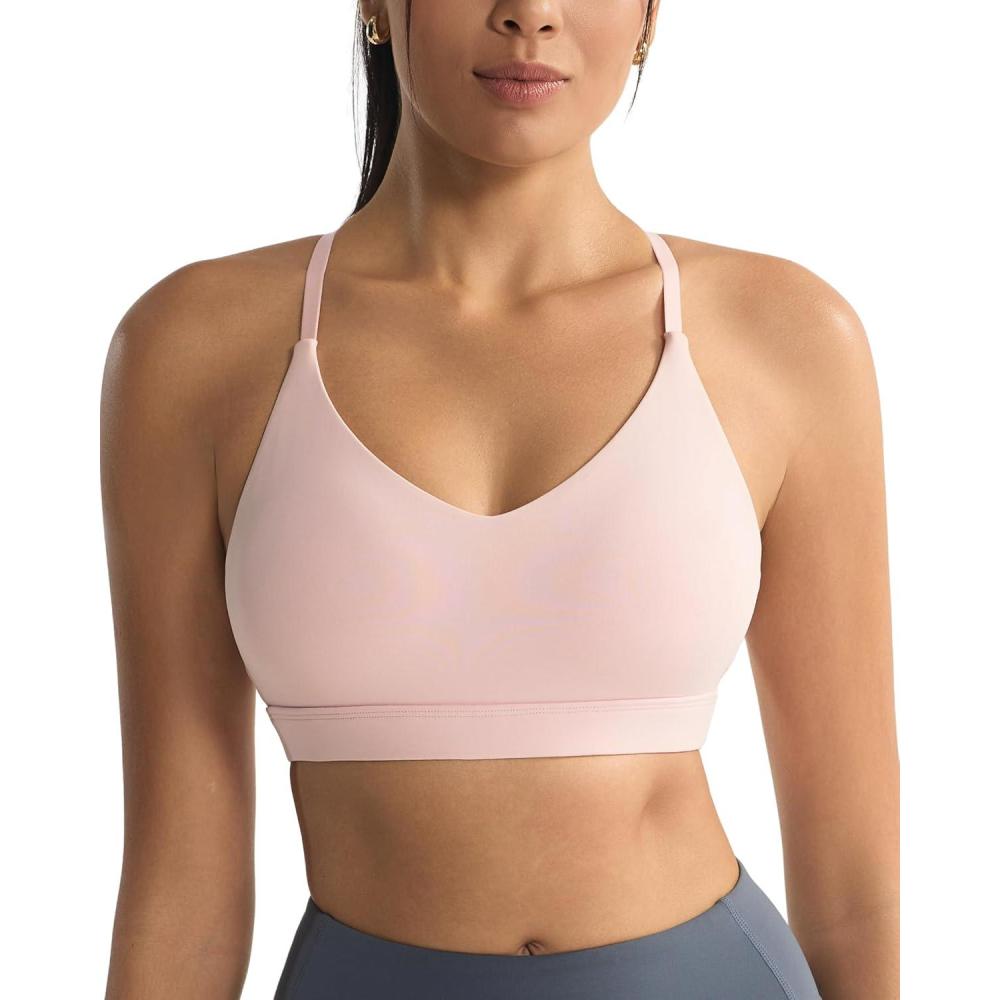 imageRUNNING GIRL VNeck Sports Bras for Women  Adjustable Thin Straps Wireless Padded Yoga Top Low ImpactPink