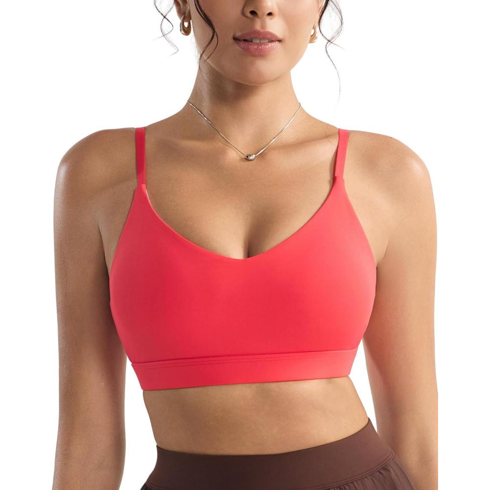 imageRUNNING GIRL VNeck Sports Bras for Women  Adjustable Thin Straps Wireless Padded Yoga Top Low ImpactRed
