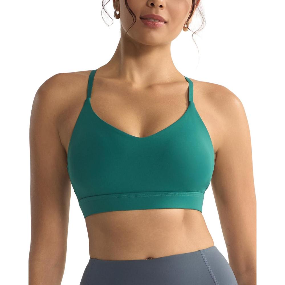 imageRUNNING GIRL VNeck Sports Bras for Women  Adjustable Thin Straps Wireless Padded Yoga Top Low ImpactStorm Teal