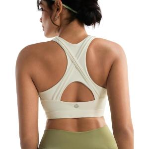 imageRUNNING GIRL High Impact Sports Bras for Women High Support Womens Sports Bra Racerback Workout Running BraWhite Apricot