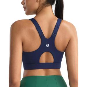 imageRUNNING GIRL Sports Bra for WomenAdjustable Straps Molded Cup High Impact Sports Bras for Women with Sewn in PadsNavy Blue