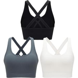 imageRUNNING GIRL Sports Bras for WomenSeamless Strappy Sports Bra High Support Crisscross Back with Removable PadsAblackgreywhite