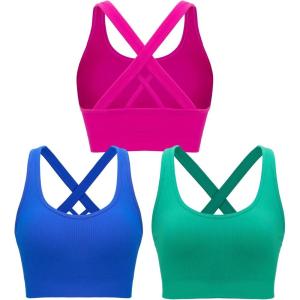 imageRUNNING GIRL Sports Bras for WomenSeamless Strappy Sports Bra High Support Crisscross Back with Removable PadsAbluepinkgreen