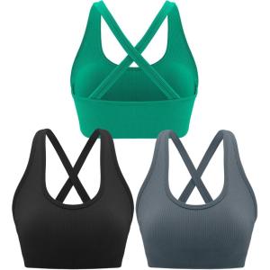 imageRUNNING GIRL Sports Bras for WomenSeamless Strappy Sports Bra High Support Crisscross Back with Removable PadsCblackgreygreen