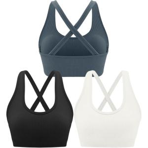 imageRUNNING GIRL Sports Bras for WomenSeamless Strappy Sports Bra High Support Crisscross Back with Removable PadsCblackgreywhite